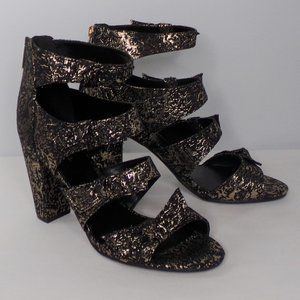 NWOT Indigo Rd. Breanay Fabric Heeled Sandals Gold and Black Women's Size 9.5